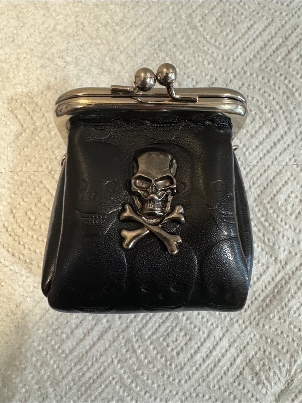Black Skull Coin Purse with Silver Hardware